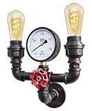 Twin Vintage Industrial Pipe Wall Lamp Double Steampunk Scone Rustic Up Light with Guage Valve Tap M0190P