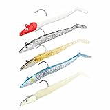 Fishing Lures,5PCS Soft Plastic Lures Swimbaits for Bass Pike Trout with Jig Head and T tail,Artificial Bait, Fishing Tackle for Saltwater & Freshwater 11cm 10g