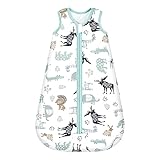 Mosebears Baby Winter Sleeping Bag 2.5 Tog,Toddler Sleep Sack Wearable Blanket 100% cotton baby sleeping bag for Babies 0-24 Months(Blue Zoo,0-6 Months)