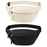 Meng Jiaran 2 Pack Bum Bag Bumbags for Ladies Bumbag for Men Women,Waterproof Adjustable Belt Fanny Packs with 2-Zipper Pockets for Sport Running Walking Travel Cycling,Black Off-White