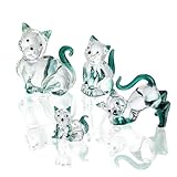 Blown Glass Cat Figurines Collectibles Pack of 4 Emerald Green Crystal Kitty Animal Statue Kitten Sculpture