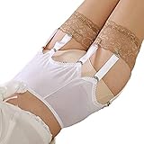 Alacki Women's Solid Color Vintage Garter Belt with 6 Straps Metal Clip Suspender Belt for Thigh High Stockings - White - XL