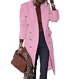 L9WEI Women's Long Softshell Elegant Winter Coat With Hood - Autumn Short Trench Blouse, Wool Fashion Waterproof Hooded, Pink, L