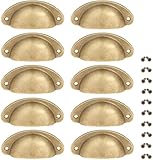 Yetaha 10pcs Cabinet Cup Pull Handle, Drawer Shell Pull Handles, Vintage Antique Kitchen Cupboard Pulls Furniture Knob with Screws Suitable for Handware Drawer Dresser Door, 65mm Hole Centre, Brass