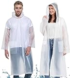 Gerhannery Poncho Waterproof Adult with Pocket, 2 PCS Reusable Rain Poncho Hooded Raincoats, Clear Rain Mac Waterproof Ponchos Adults EVA Raincoat for Festival (Ethylene Vinyl Acetate (EVA), White)