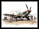 Beauitiful vivid fine art print of a Spitfire and Ground crew painting (picture 1) Print size 29.7cm x 21cm