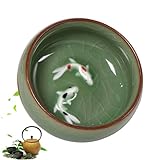 Comebachome Chinese Tea Cup 2.56x1.18 Inch 2oz. Chinese Long-Quan Celadon Teacup Features Natural Crackle Patterns Kung Fu Teacups with Vivid Koi Fish, Chinese Tea Set, Chinese Tea Cup