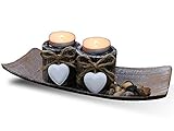 Fovasen Shabby Chic Tea Light Candle Holders, Romantic Valentines Christmas Decor Rustic Candle Holder Set Wooden Votive Candlestick with Tray and Rocks for Coffee Dining Table Center Decor-Set of 2