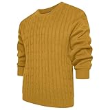 VEARZ Unisex Mens Lightweight Crew Neck Jumpers Cable Knitted Pullover - Adults Classic Soft Thermal Sweater Top Long Sleeve Winter Jumpers for Men UK, Mustard, S