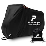 Poshhops Outdoor Bike Cover for 1-2 Bikes - Heavy Duty 600D Oxford Tear Resistant and Windproof, Waterproof Bike Covers for Outside Storage, Stationary Bicycle Cover Comes with Carry Bag