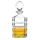 Glass Decanter with Airtight Geometric Cap - Whisky Carafe for Wine, Bourbon, Brandy, Liquor, Juice, Water, Mouthwash, Lead-Free Italian Glass (900ml)