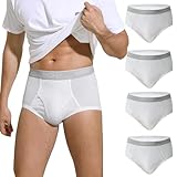 INNERSY Mens Briefs White Cotton Underwear with Fly Opening Underpants Classic Pants 4 Pack (M, 4 Cream White)