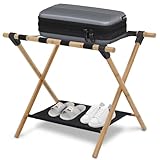 Siairo Luggage Rack,2 Pack, Wooden Portable Luggage Rack for Suitcase ,Double-Deck Luggage Racks Include Storage Shelf and Luggage Racks for Family Hotel Use,64*45*52CM,Withstand 50 KG (1PCS)
