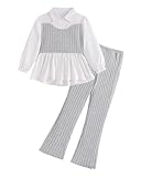 Xumplo 2-Pieces Outfits for Girls Ruffle Tops and Pants Sets Kids Long Sleeve Ribbed Clothing Fall Winter 7-8 Years
