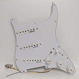 SSS Guitar Prewired Pickguard Loaded Set For Fender Stratocaster ST Style with Wilkinson Alnico 5 Single Coil Pickups, 3 Ply SSS Scratch Plate Guitar Wiring Harness Upgrade Kit (White)