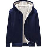 WJL WHISPERING JONES LONDON Mens Classic Hooded Sherpa Fur Lined Padded Fleece Jacket Hoodie Full Zip Menswear Hiking Warm Outdoor Coat S-XXL, Navy, L