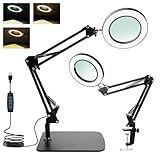 comeder 10X Magnifying Glass with Light & Stand - Adjustable Arm, 3 Colour Modes, Dimmable LED, Hands-Free Clamp for Reading, Crafts, Sewing & Hobbies (10X)