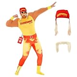 Morph Official Hulk Hogan Costume Adult, WWE Costumes Adult, Hulk Hogan Fancy Dress, Halloween Costumes Men, Large