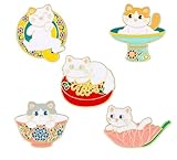 lihonzhi 5pcs Cartoon Cat Lotus Leaf Enamel Brooch Pin Cats Porcelain bowl Animal Brooches for Kids Friends Bag Clothes Lapel Pin Kitten Badge Jewelry Gift