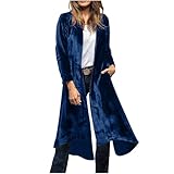 Mrat Women's Velvet Maxi Cardigans Oversized Coat Open Front Kimono Jackets Ladies Elegant Trench Coats Windproof Lightweight Longline Blazer Lapel Cardigan Party Club Wedding Guest Uk 8 10 12 14 16