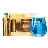 Au Vodka Gift Set - Blue Raspberry Flavoured Vodka 5cl Miniature & Diamond Cut Gold Glass - Official Licensed - Christmas, Birthday Gifts for Men and Women - Handcrafted In The UK, Alcohol Gift Set