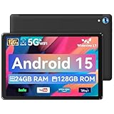 Hakaug Tablet 10 inch, Android 15 Tablet with Octa-Core, 24GB+128GB+1TB Expansion, Face ID, 5MP+8MP, Support Split-Screen, 1280x800 IPS, 5000mAh, 5G/2.4G WiFi 6, BT 5.3, Widevine L1(Black)