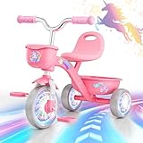 HappyGoLucky Unicorn Tricycles Toys for 2-5 Year Old Girls Gifts, Balance Bike 2-5 Year Old with Colorful Lighting Wheels & Removable Pedals, Baby Toddler Kids Trikes Bike Unicorn Gifts for Girls