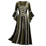 Women Gothic Velvet Dress Long Lace Sleeve Flared Dress Medieval Victorian Steampunk Vintage Court Dresses Renaissance Lace-up Waist Retraction Retro Swing Dress Halloween Prom Evening Cocktail Dress