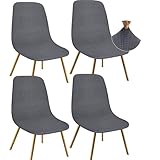Granbest Jacquard Thickened Elastic Dining Chair Covers, Low Back Chair Slipcovers for Hotel, Banquet, Wedding, Party Decoration (Set of 4, Checks Gray)