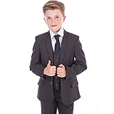 Vivaki Boys Suit Grey Check Paisley Lining Formal Wedding Pageboy Party Prom 5pc Suit (8/9 Years)