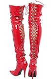 Womens Ladies Sexy Thigh HIGH Kinky Fetish Over The Knee Stiletto Heel Full Hook Lace up and Side Zip Boots Size UK 4-12 (UK 9/EU 43, Red Patent)