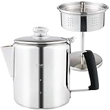 APOXCON Multi Use Coffee Percolator Stainless Steel Stove Top Coffee Maker with Heat Tough Glass Lid Silica Handle Camping Coffee Pot Using on Campfire - 6 Cups