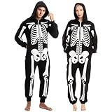 Spooktacular Creations Unisex Skeleton jumpsuit jumpsuit Plush Skeleton Jumpsuit Zippered Halloween Hoody jumpsuit for Adult Sleepwear Costume(X-Large) Black