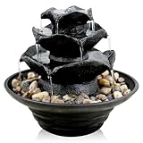 GEEZY Indoor Water Fountain - Waterfall Design Water Feature with LED Lights - Mains Powered & Self-Contained, Table Top, Relaxing & Tranquil - Perfect for Home, Living Room, Office Decor