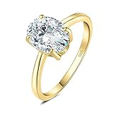 JewelryPalace Oval Cut 9 * 7mm 2ct Cubic Zirconia Solitaire Engagement Rings for Women, 14K Yellow Gold 925 Sterling Silver Promise Ring for Her, Simulated Diamond Anniversary Wedding Ring VVS D-F 6.5