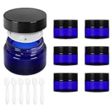 Yishik 6 Pack 30ml Blue Glass Jars with Lids,1 oz Empty Cosmetic Jars for Face Cream Travel Containers,Yishik Round Sample Storage Jars with White Inner Liners