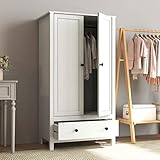 Panana 2 Door Wardrobe, Armoire with Drawer for Bedroom (White)