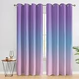 Purple Gradient Curtains for Living Room, Bedroom, Ombre Minimalist Blackout Curtains 46 x 54, patterned Drapes 54 inch Drop, Thermal Insulated Eyelet Window Treatments, 2 Panels iK70