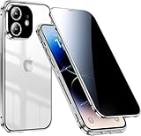 DoubCase Privacy Case for iPhone 12 mini,Anti-peeping Tempered Glass Double-sided Case,Front & Back Magnetic Adsorption Metal Bumper 360 Full Cover Anti-Spy Phone Cases for iPhone 12 mini,Silver