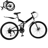 Zoobotanica 26 Inch Mountain Bike, 21 Speed Folding Mountain Bike,Dual Suspension,High Carbon Steel Body, Front and Rear Mechanical Disc Brakes, for Adults Youth