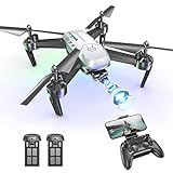 T6 Drone with 1080P HD Camera for Adults/Kids - White Long Distance RC Quadcopter Equipped w/2 Batteries, Drones for Beginners, Girls/Boys Toys Birthday Present