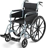 Days Self Propelled Folding Wheelchair – Lightweight Aluminium Wheelchair for Adults with Removable Footrests – Compact Mobility Aid for Travel and Daily Use – Silver/Blue