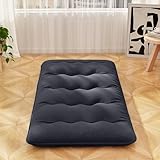 COSTWAY Japanese Floor Mattress, 10cm Thick Futon Mattress Tatami Mat Sleeping Pad with Carry Bag & Washable Cover, Foldable Roll Up Bed Mat for Lounger Dorm Camping (Black, Small Double)