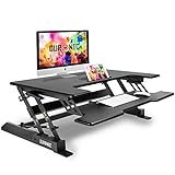 Duronic Standing Desk Converter DM05D1 BK Adjustable Sit Stand Desks Workstation Wood Height Adjusting Sitting Riser for Office Table PC Laptops Computer Monitor Screen Keyboard and Mouse