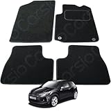 Carsio Carpet Car Mats For Citroen DS3 / DS DS3 2009 to 2018 4 Piece Set with 4 Clips Tailored Fit Floor Mat Complete Accessory Black Custom Fitted - All Weather, Anti-Slip Backing & Black Trim