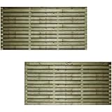 Roma Double 6x3ft (W: 6ft x H: 3ft) Modern Thick Horizontal Double Slatted Treated 2-Sided Fence Panel Full Privacy Venetian Style Garden Dividing Wall Width 1828mm x Height: 916mm