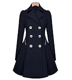 Vintage 1950s Retro Statement Military Swing Trench Coat Jacket Ladies Winter Double Breasted Flary Coat Navy M
