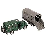 NEW 4X4 GREEN/ RED LAND ROVER CAR WITH SILVER LIVESTOCK TRAILER 1:43 SCALE TEAMSTERS