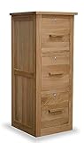 Ramece Arden Solid Oak Three Drawer Filing Cabinet - Home Office Furniture - Solid Wood Lockable Storage Drawers For Suspension Files - Fully Assembled - 109 x 46 x 45 cm