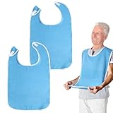 Josojoou 2Pcs Adult Bibs for Men Adult Bib Adults Bibs for Elderly Women Adjustable Waterproof Reusable for Special Needs People(Blue)